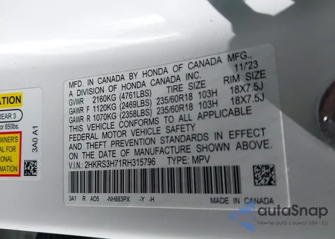 2024 Honda Cr-V Ex-L 2Wd z USA, uszkodzony, nr VIN 2HKRS3H71RH315796